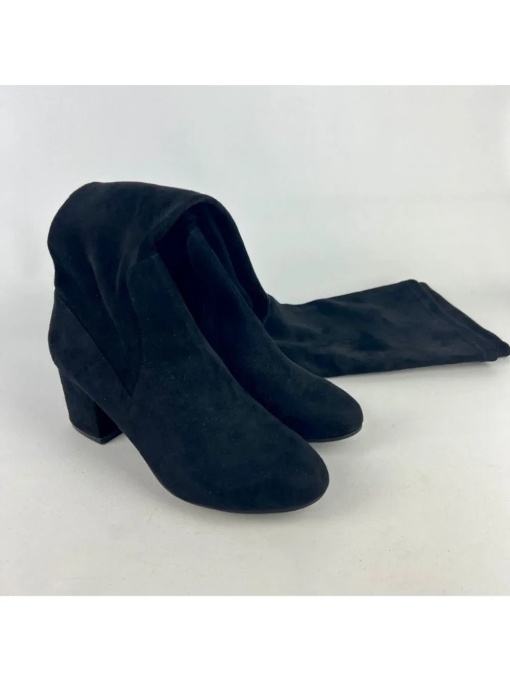 Steve Madden Womens Isaac Black Faux Suede Over the Knee Boots Block Heel size 6